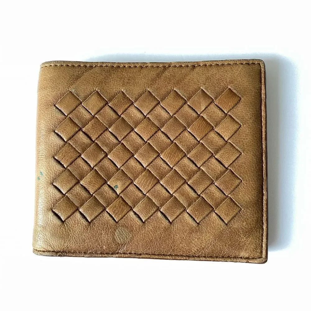 Bottega Veneta Intrecciato tan leather retro wallet